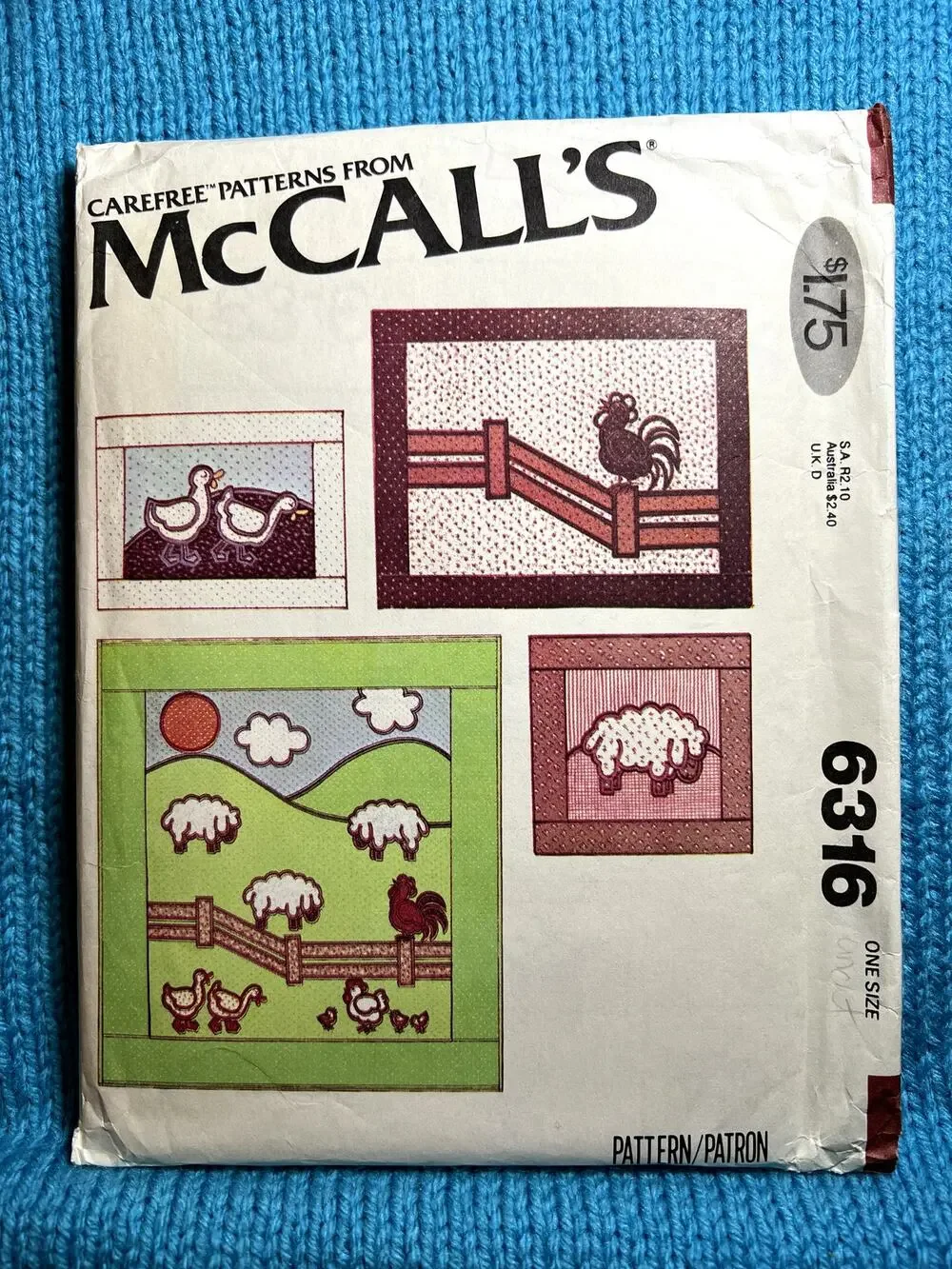 McCalls 6316 Quilt Pattern pillows farm animals sheep rooster geese chicken